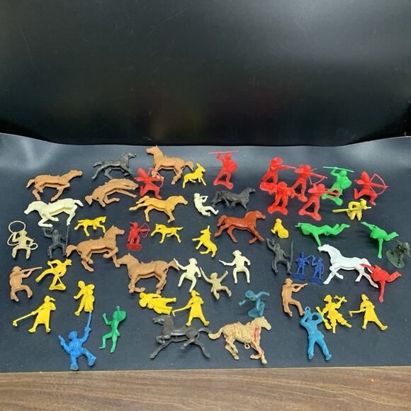 Vtg Western Cowboys Indians Horses Marx Toys Tim-Mee Toys Plastic